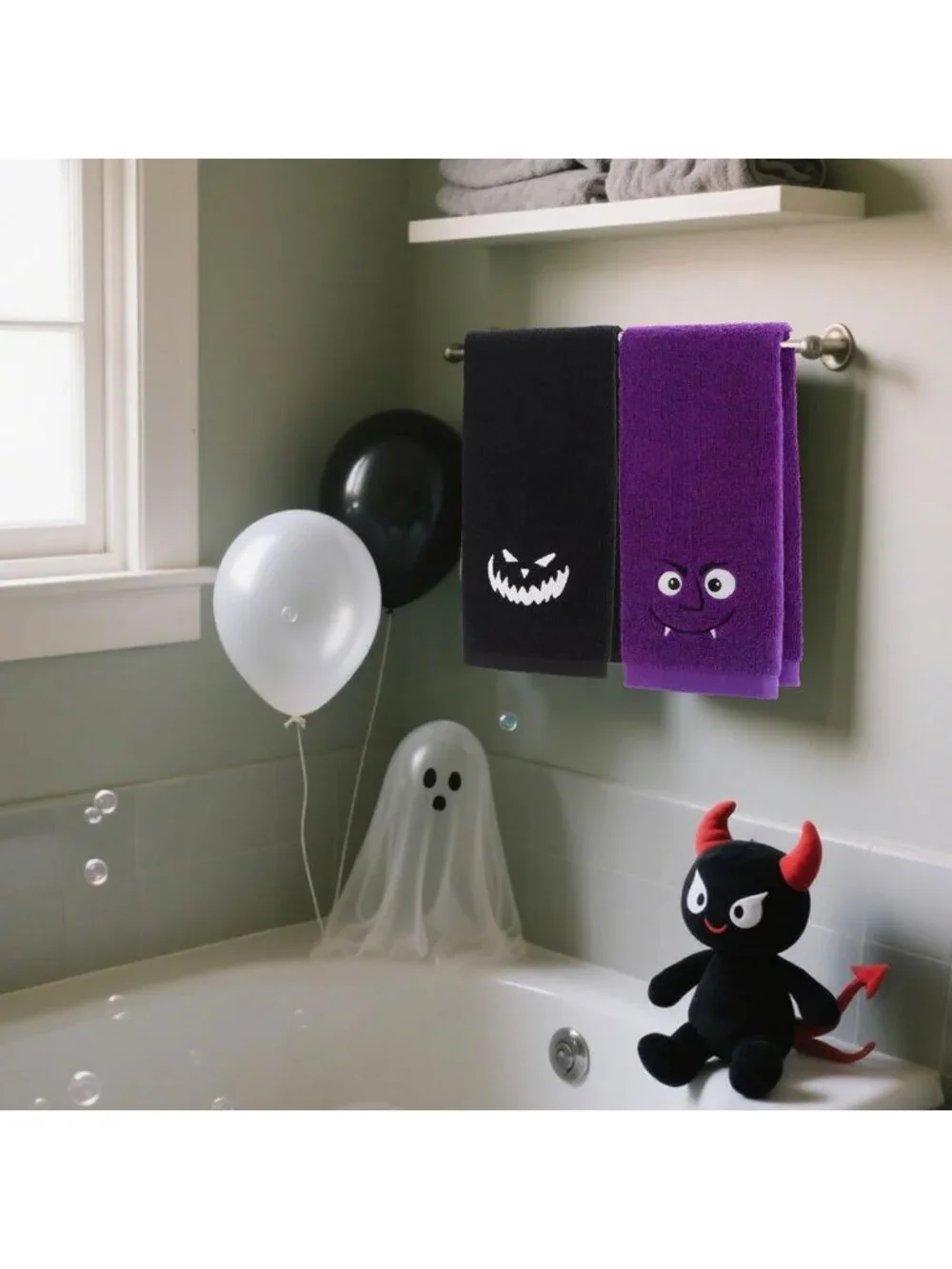 Spooky Pumpkin Face Halloween Hand Towels - 4 Pack, Absorbent Cotton Bath Towels